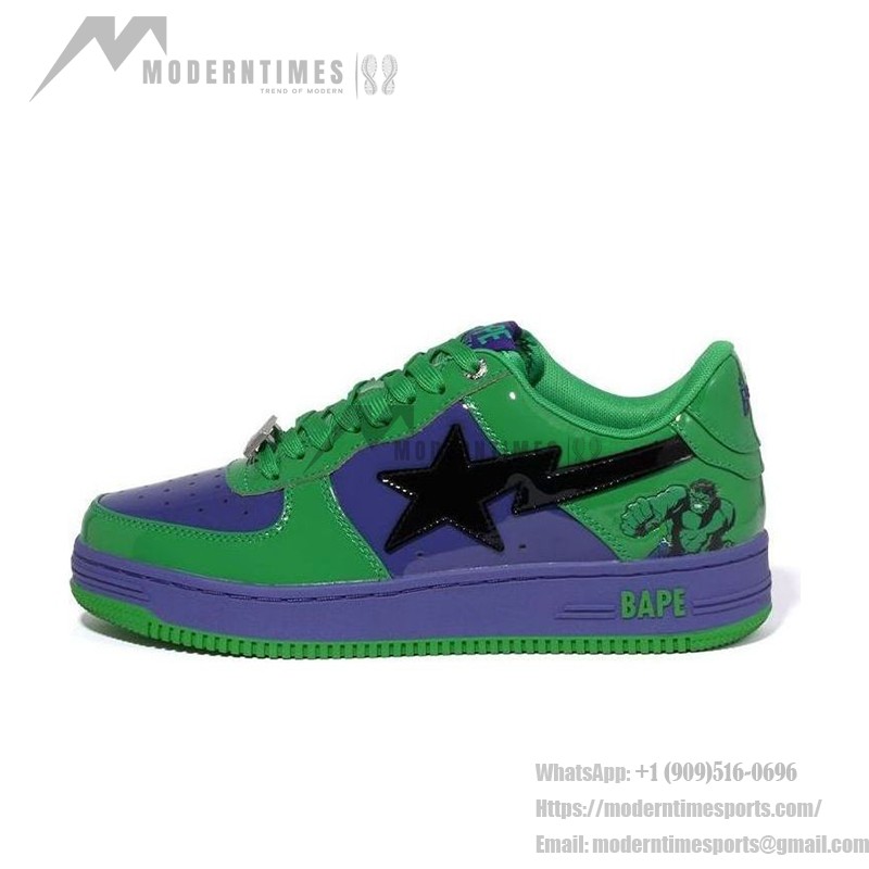 BAPE STA x Marvel Hulk Sneakers with Green and Purple Design