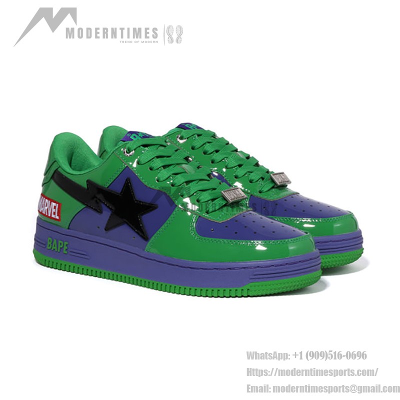 BAPE STA x Marvel Hulk Sneakers with Green and Purple Design