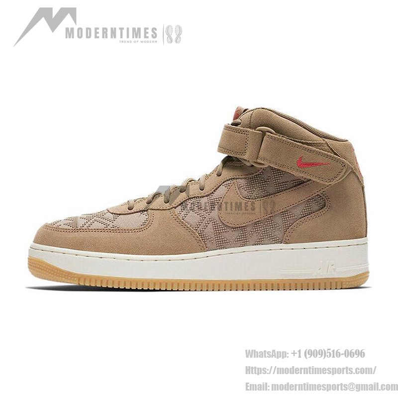 Nike Air Force 1 Mid '07 PRM N7 AT6167-200 - 레드 스우시와 N7 로고가 포함된 브라운 스웨이드 스니커즈