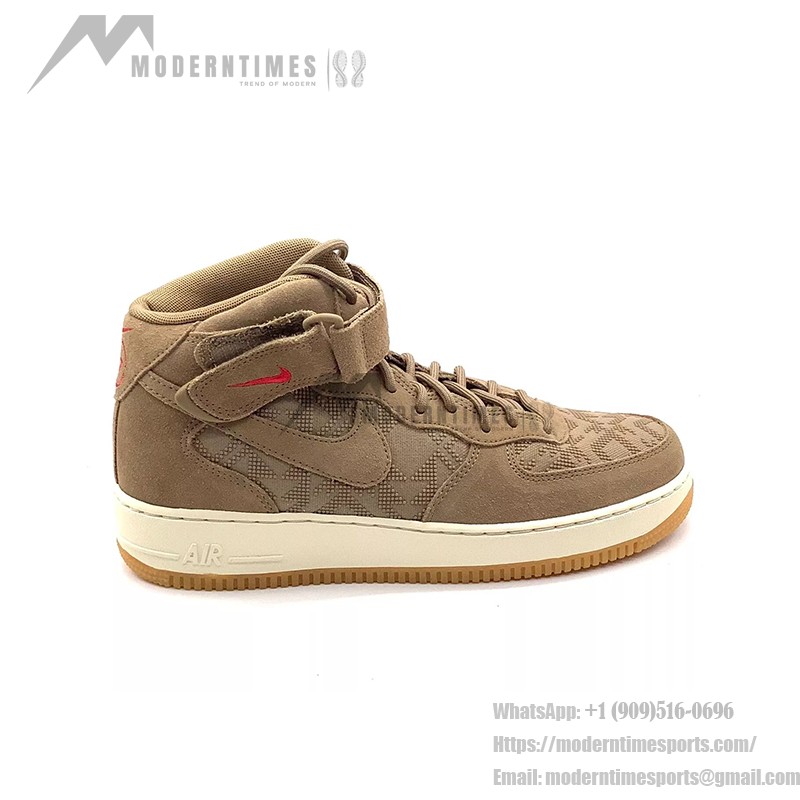 Nike Air Force 1 Mid '07 PRM N7 AT6167-200 - 레드 스우시와 N7 로고가 포함된 브라운 스웨이드 스니커즈