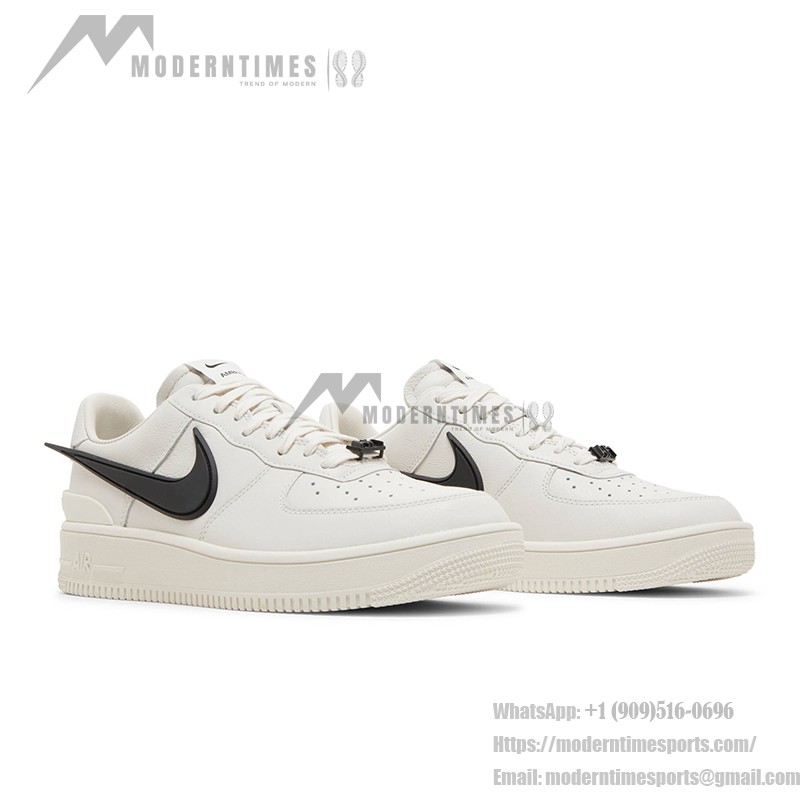 AMBUSH x Nike Air Force 1 Low 'Phantom' - Off-White Sneakers with Extended Black Swoosh