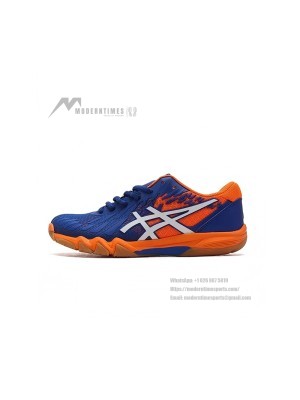 ASICS Attack Bladelyte 4 1073A001-402 Professional Badminton Shoes - High Performance Lightweight Breathable Design in Blue and Shocking Orange