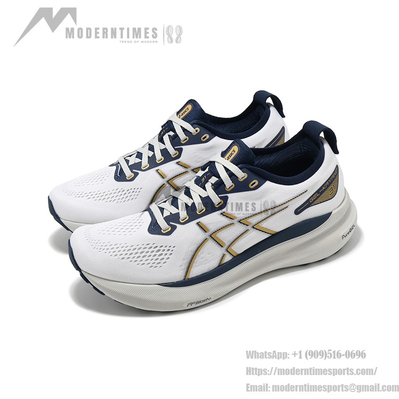 ASICS Gel-Kayano 31 1011B995-021 グレイシャーグレーとピュアゴールドのメンズランニングシューズ