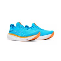 ASICS Gel-Nimbus 25 1011B547-400 メンズランニングシューズ - 高性能軽量クッション性アイランドブルーとオレンジデザイン