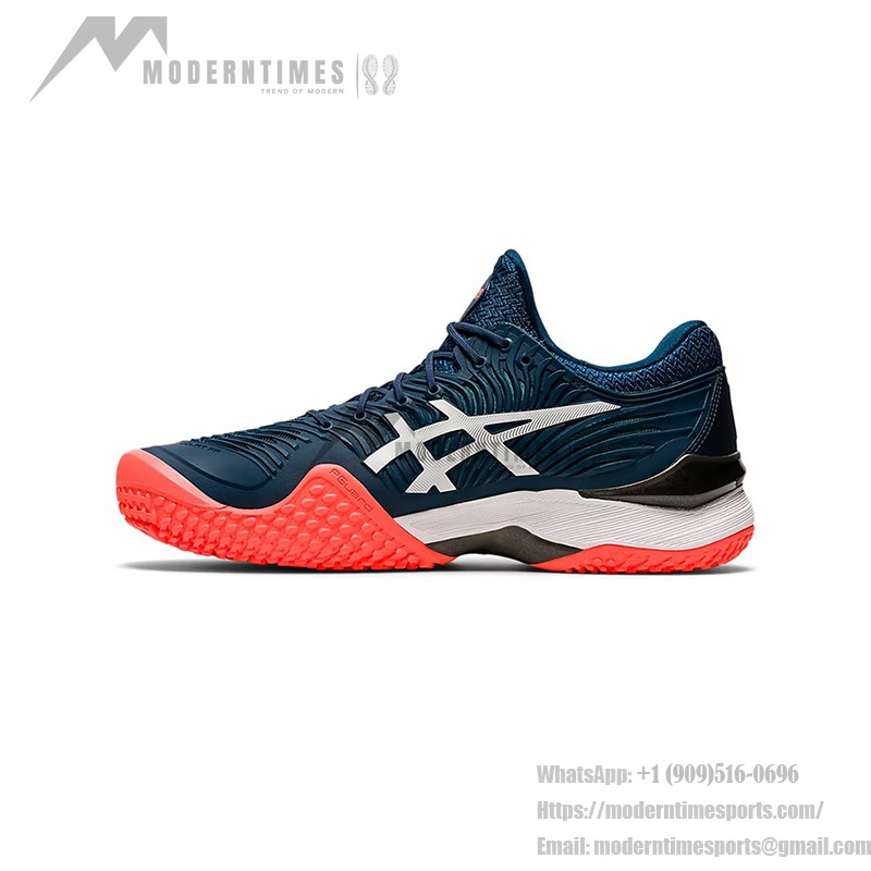 ASICS Court FlyteFoam 2 1041A084-400 Navy Blue White Fluorescent Orange Tennis Shoes