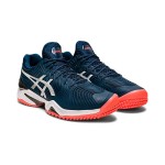 ASICS Court FlyteFoam 2 1041A084-400 Navy Blue White Fluorescent Orange Tennis Shoes