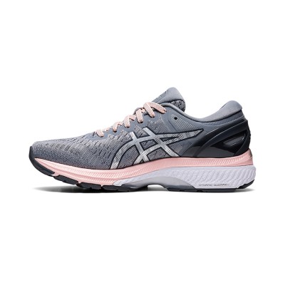 ASICS Gel-Kayano 27 1012A649-020 여성용 회색 핑크 러닝화 역동적 지지와 완벽한 쿠셔닝