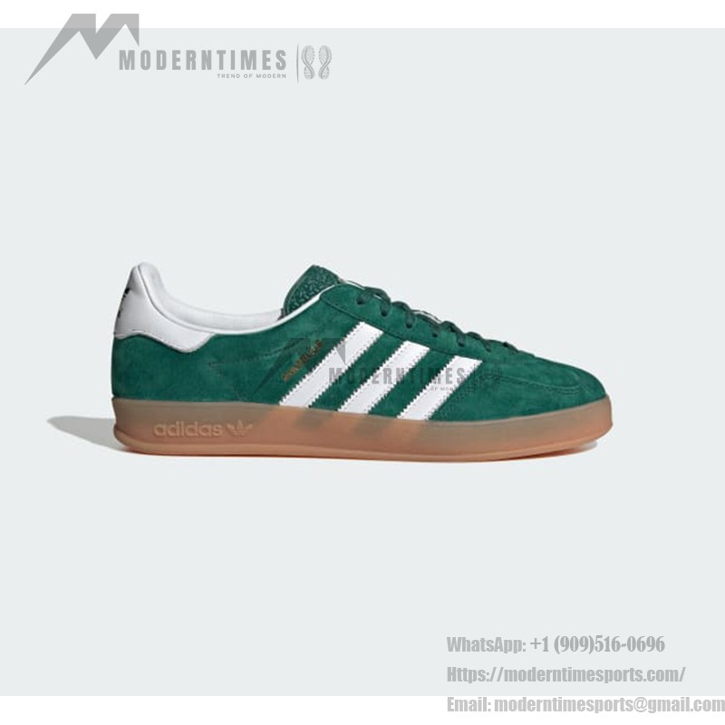 Adidas Gazelle Indoor IG1596 - Grüne Wildleder-Sneaker mit Weißen Streifen & Gummisohle