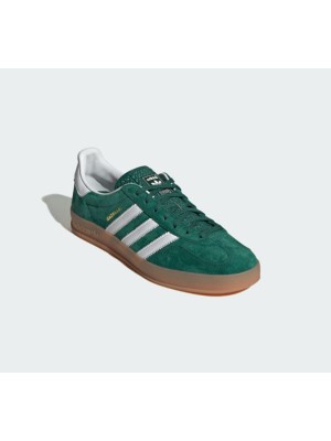 Adidas Gazelle Indoor IG1596 - Green Suede Sneakers with White Stripes & Gum Sole | Retro Style and Everyday Comfort