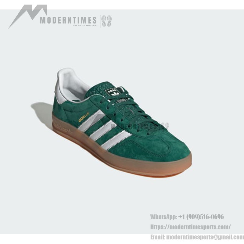 Adidas Gazelle Indoor IG1596 - Grüne Wildleder-Sneaker mit Weißen Streifen & Gummisohle