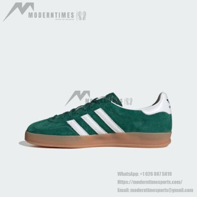 Adidas Gazelle Indoor IG1596 - Green Suede Sneakers with White Stripes & Gum Sole | Retro Style and Everyday Comfort