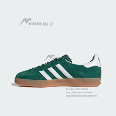 Adidas Gazelle Indoor IG1596 - Green Suede Sneakers with White Stripes & Gum Sole | Retro Style and Everyday Comfort