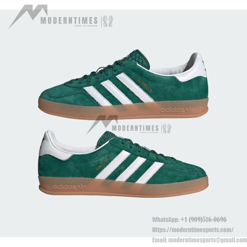 Adidas Gazelle Indoor IG1596 - Grüne Wildleder-Sneaker mit Weißen Streifen & Gummisohle