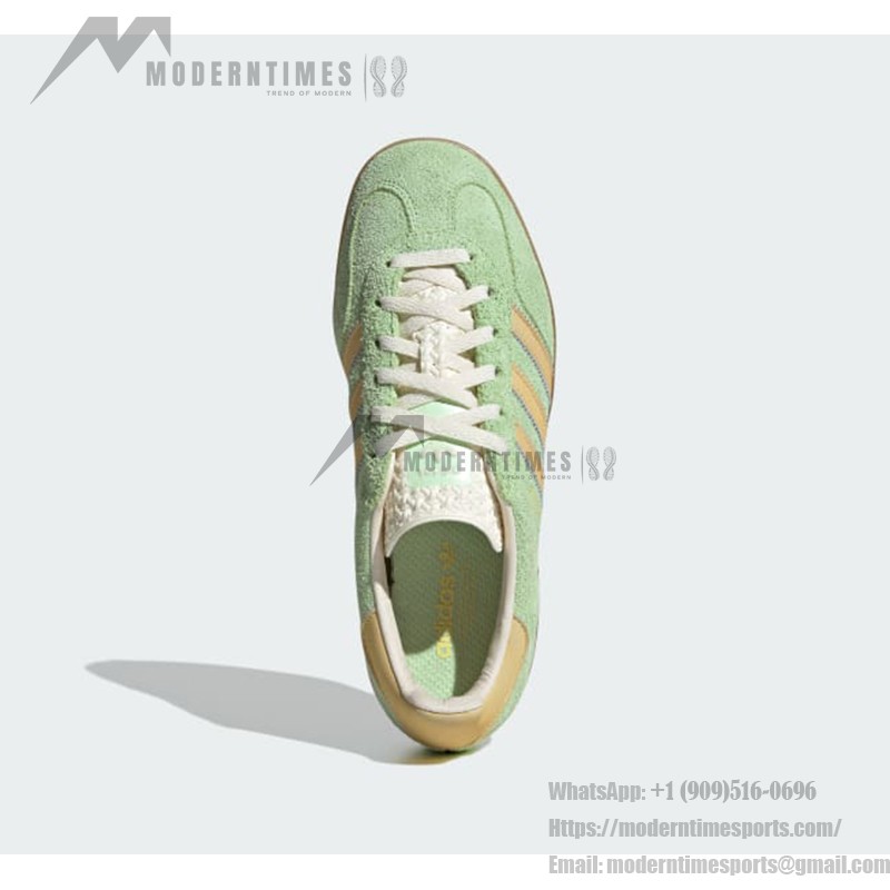 Adidas Gazelle Indoor IE2948 Green Suede Sneakers with Beige Stripes and Gum Sole