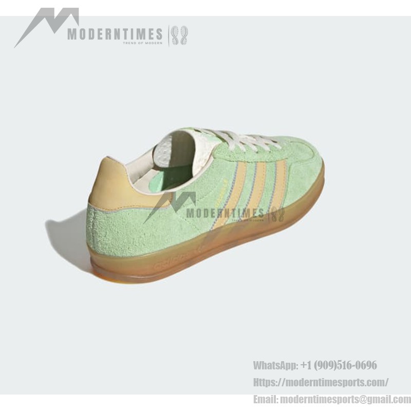 Adidas Gazelle Indoor IE2948 Green Suede Sneakers with Beige Stripes and Gum Sole