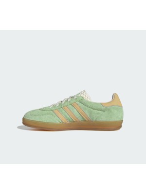 Adidas Gazelle Indoor IE2948 - Green Suede Sneakers with Beige Stripes & Gum Sole | Retro Elegance and Everyday Comfort