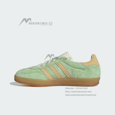 Adidas Gazelle Indoor IE2948 - Green Suede Sneakers with Beige Stripes & Gum Sole | Retro Elegance and Everyday Comfort