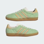 Adidas Gazelle Indoor IE2948 Green Suede Sneakers with Beige Stripes and Gum Sole