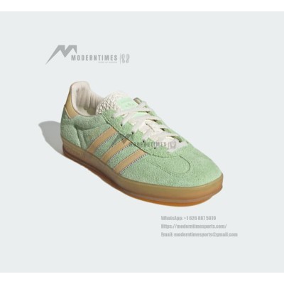 Adidas Gazelle Indoor IE2948 - Green Suede Sneakers with Beige Stripes & Gum Sole | Retro Elegance and Everyday Comfort