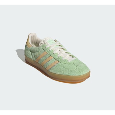 Adidas Gazelle Indoor IE2948 - Green Suede Sneakers with Beige Stripes & Gum Sole | Retro Elegance and Everyday Comfort