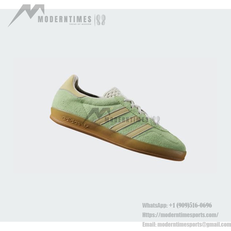 Adidas Gazelle Indoor IE2948 Green Suede Sneakers with Beige Stripes and Gum Sole