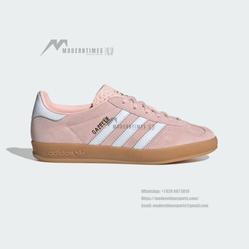 Adidas Gazelle Indoor IH5484 Pink Suede Sneakers with Pastel Blue Stripes and Gum Sole