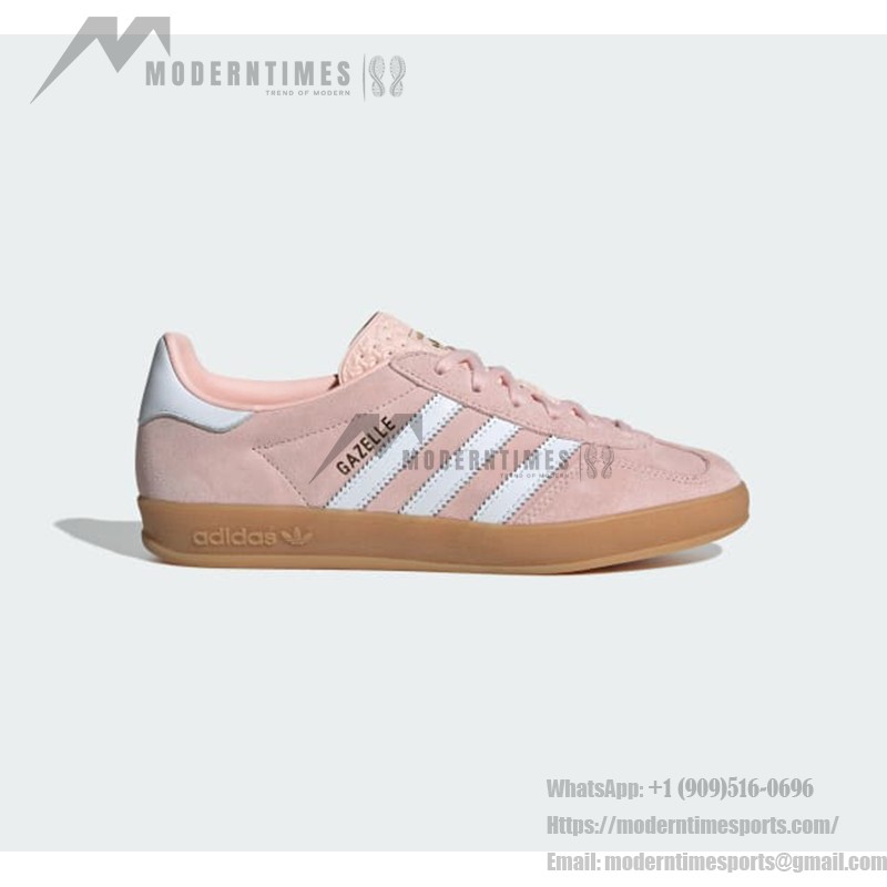 Adidas Gazelle Indoor IH5484 Pink Suede Sneakers with Pastel Blue Stripes and Gum Sole