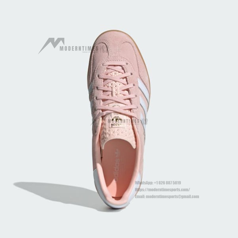 Adidas Gazelle Indoor IH5484 Pink Suede Sneakers with Pastel Blue Stripes and Gum Sole