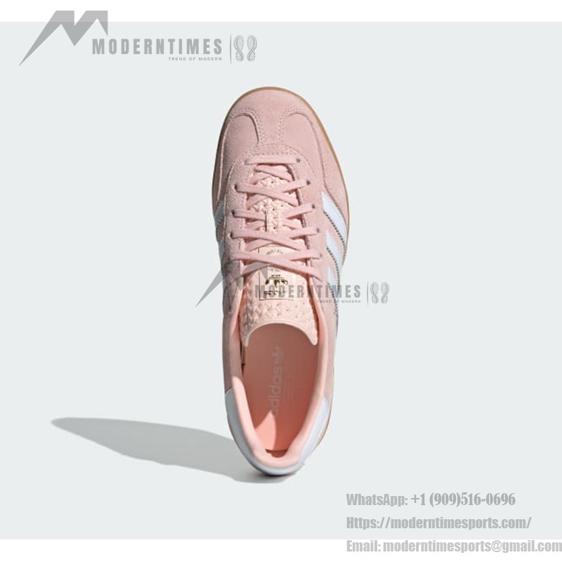 Adidas Gazelle Indoor IH5484 Pink Suede Sneakers with Pastel Blue Stripes and Gum Sole