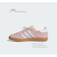 Adidas Gazelle Indoor IH5484 - Pink Suede Sneakers with Pastel Blue Stripes & Gum Sole | Retro Charm and Everyday Comfort