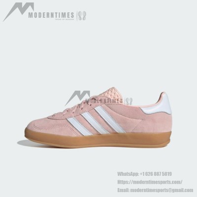 Adidas Gazelle Indoor IH5484 - Pink Suede Sneakers with Pastel Blue Stripes & Gum Sole | Retro Charm and Everyday Comfort