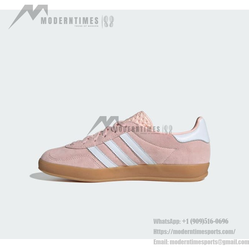 Adidas Gazelle Indoor IH5484 Pink Suede Sneakers with Pastel Blue Stripes and Gum Sole