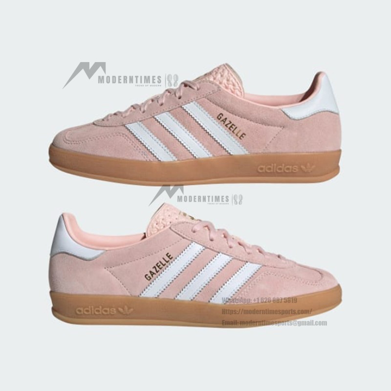 Adidas Gazelle Indoor IH5484 Pink Suede Sneakers with Pastel Blue Stripes and Gum Sole