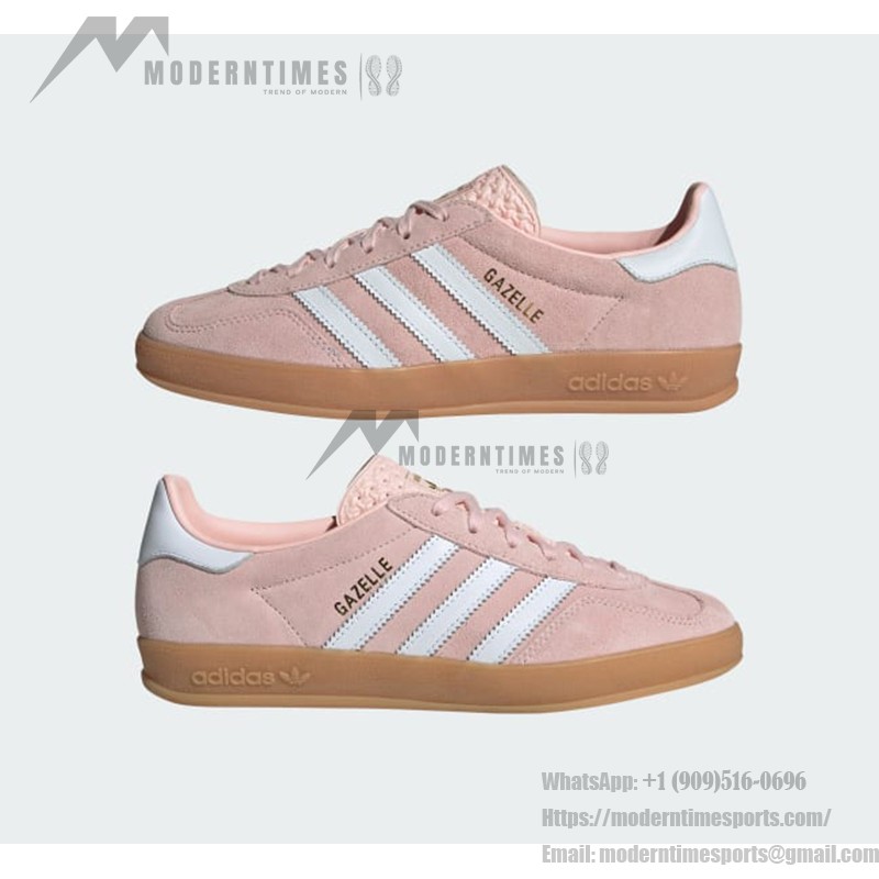 Adidas Gazelle Indoor IH5484 Pink Suede Sneakers with Pastel Blue Stripes and Gum Sole