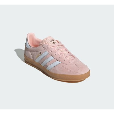 Adidas Gazelle Indoor IH5484 - Pink Suede Sneakers with Pastel Blue Stripes & Gum Sole | Retro Charm and Everyday Comfort