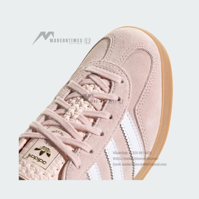 Adidas Gazelle Indoor IH5484 Pink Suede Sneakers with Pastel Blue Stripes and Gum Sole