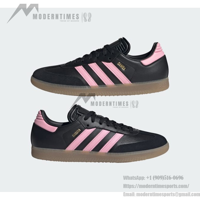 Adidas Samba IH8157 Black Sneakers with Pink Stripes and Gum Sole