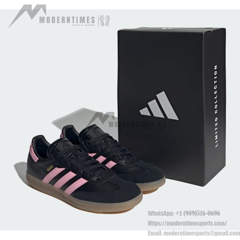 Adidas Samba IH8157 Black Sneakers with Pink Stripes and Gum Sole