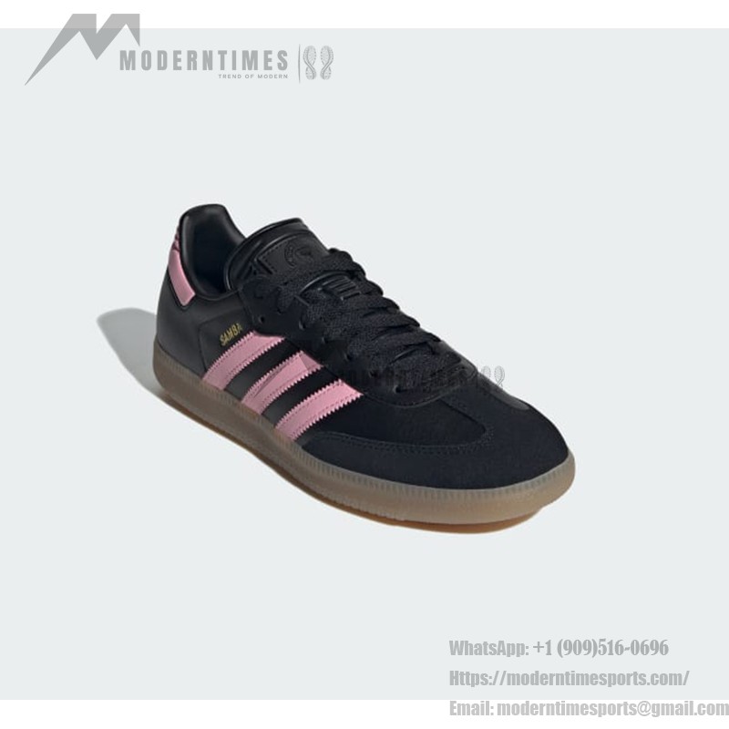 Adidas Samba IH8157 Black Sneakers with Pink Stripes and Gum Sole