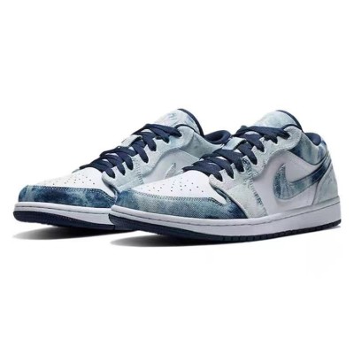 Air Jordan 1 Low Washed Denim CZ8455-100 - Classic Retro Low-Top Sneaker with Distressed Blue Denim