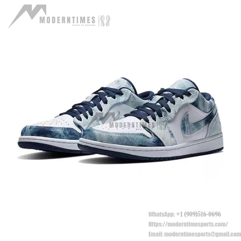 Air Jordan 1 Low Washed Denim CZ8455-100 - Distressed Blue Denim Upper