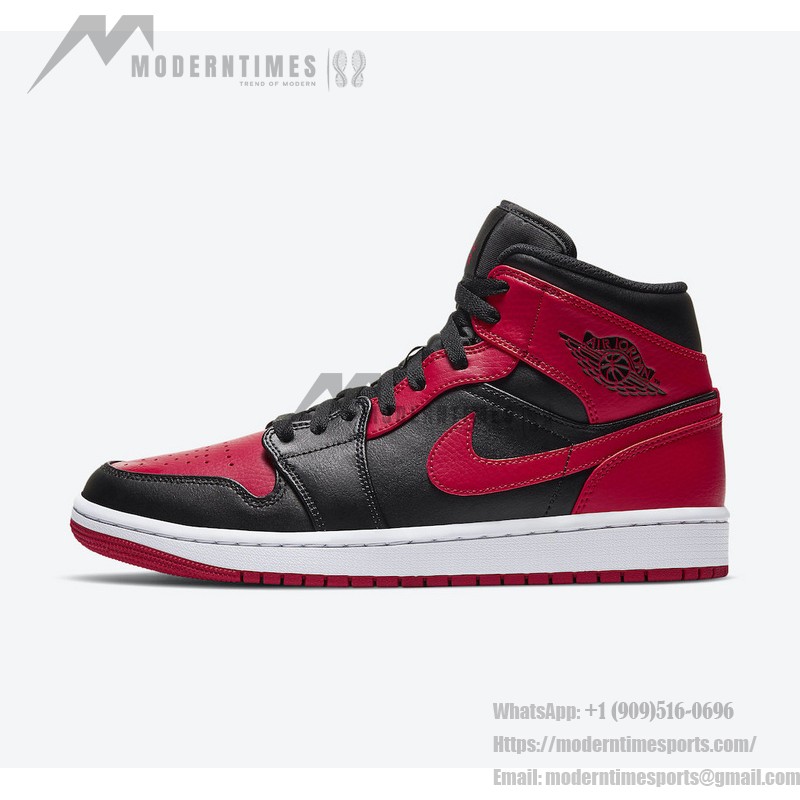 Air Jordan 1 Mid “Bred” 554724-074 Iconic Black and Red Sneakers