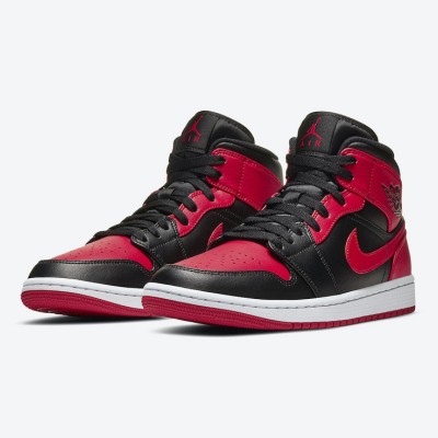 Limited Edition Air Jordan 1 Mid “Bred” 554724-074 Iconic Black and Red Sneakers