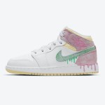 Air Jordan 1 Mid GS ‘Paint Drip’ DD1666-100 Creative Paint Drip Design Sneakers