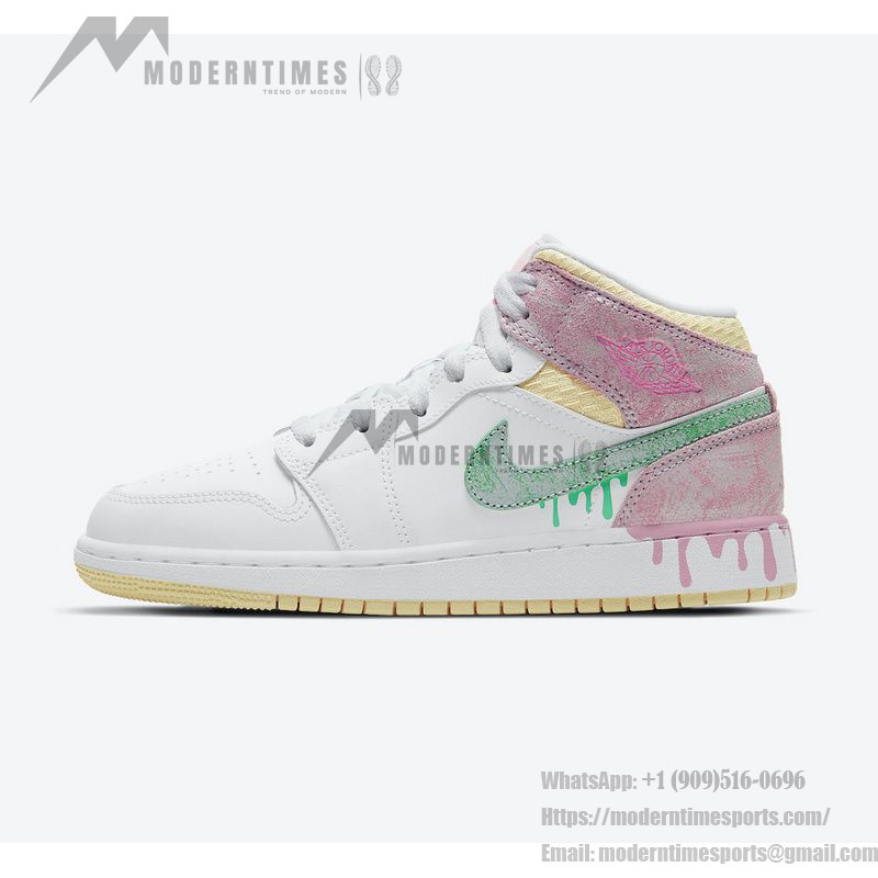 Air Jordan 1 Mid GS ‘Paint Drip’ DD1666-100 Creative Paint Drip Design Sneakers