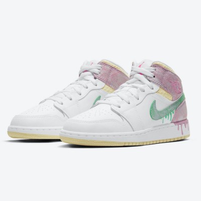 Air Jordan 1 Mid GS ‘Paint Drip’ DD1666-100 - Creative Paint Drip Design Sneakers | Youth Edition | Classic Fashion