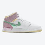 Air Jordan 1 Mid GS ‘Paint Drip’ DD1666-100 Creative Paint Drip Design Sneakers