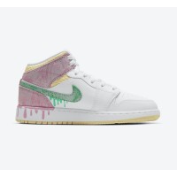 Air Jordan 1 Mid GS ‘Paint Drip’ DD1666-100 - Creative Paint Drip Design Sneakers | Youth Edition | Classic Fashion