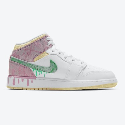 Air Jordan 1 Mid GS ‘Paint Drip’ DD1666-100 - Creative Paint Drip Design Sneakers | Youth Edition | Classic Fashion