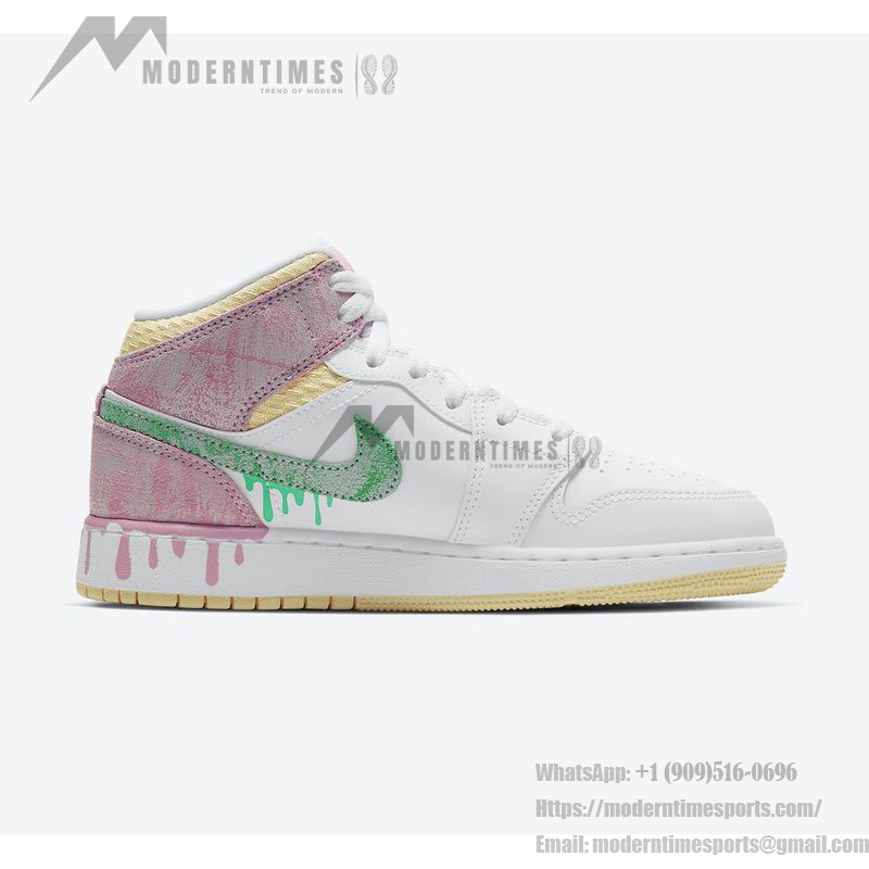 Air Jordan 1 Mid GS ‘Paint Drip’ DD1666-100 Creative Paint Drip Design Sneakers